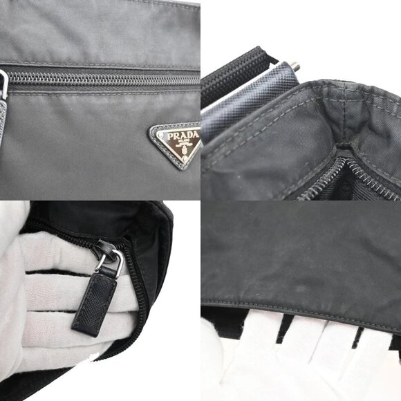 PRADA MILANO Logo Tessuto Shoulder Bag Nylon Leather Black Silver Italy 64EF077 - Picture 8 of 16